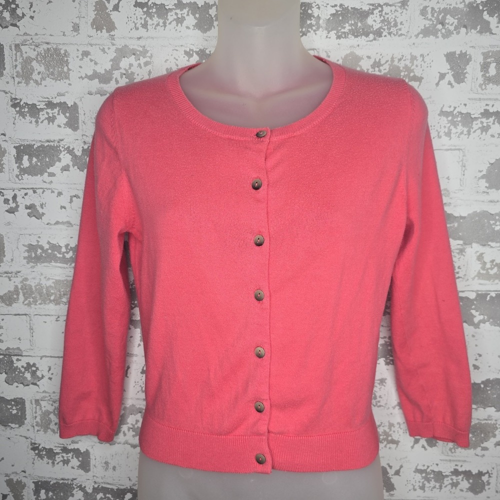 Boden Cardigan Sweater Womens Size 4 Pink Long Sleeve Button Up Scoop Neck
